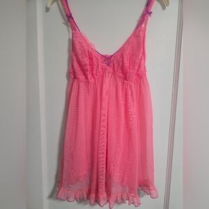 Victoria Secret Pink Mesh Frill Babydoll Lingerie Nighty